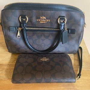 Coach Rowan Satchel Handbag and Wallet Set (Gold/Black/Brown) EUC